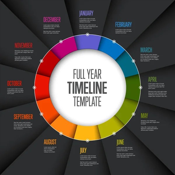 Modelo Linha Tempo Ano Inteiro Com Todos Meses Círculo Dobrado — Vetor de Stock