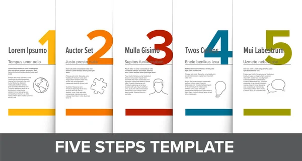 Uno Dos Tres Cuatro Cinco Pasos Progreso Luz Vectorial Plantilla — Archivo Imágenes Vectoriales