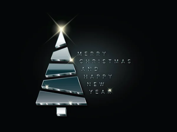 ブロックから作られた抽象的な青クロムシルバークリスマスツリーとシンプルなベクトルクリスマスカード 元の新年カード — ストックベクタ