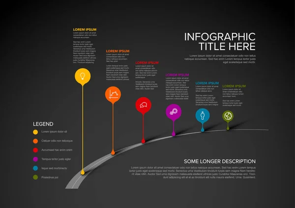 Vector Infographic Company Milestones Timeline Template Droplet Pointers Curved Road — 스톡 벡터