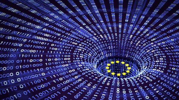 EU GDPR data bytes falling into a wormhole with EU stars