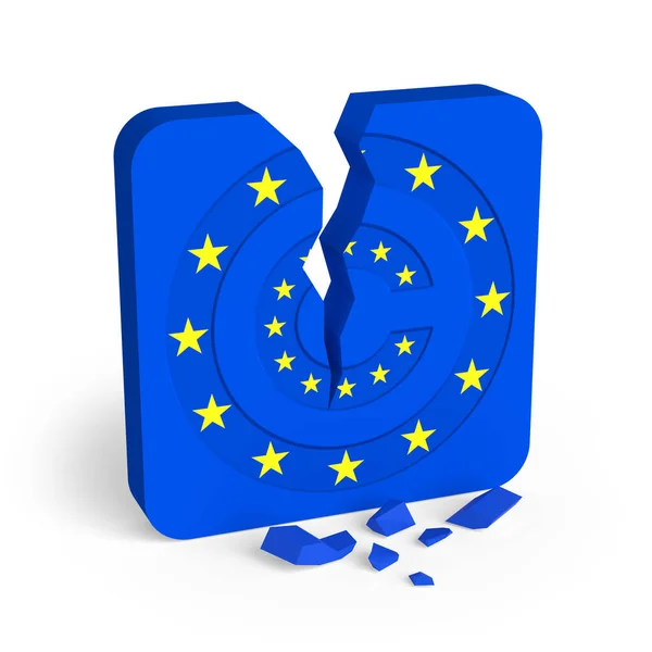 Símbolo dos direitos de autor na quebra da bandeira da União Europeia — Fotografia de Stock