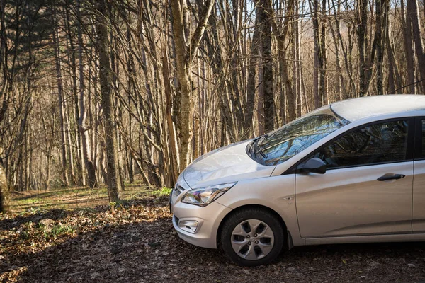 Coche Hyundai Solaris Accent Está Aparcado Naturaleza Gran Cañón República —  Fotos de Stock