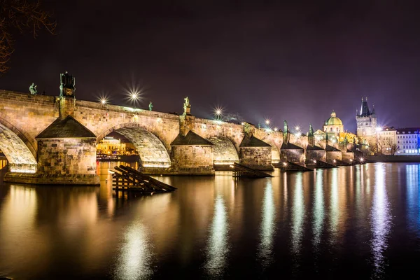 Noční Karlův Most Praha Česká Republika 2014 — Stock fotografie