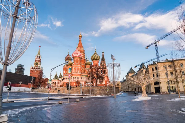 Die Kathedrale Des Gesegneten Und Spasski Turms Wassilij Wintermoskau Vor — Stockfoto