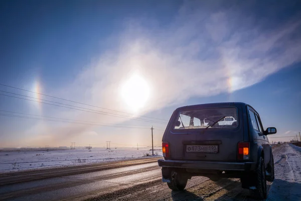 Moscou Rússia Janeiro 2014 Carro Road Russo Lada Niva Halo — Fotografia de Stock