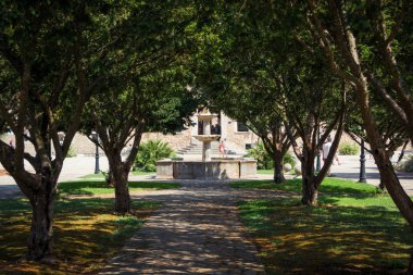 Mallorca, İspanya - 19 Temmuz 2013: Santuari de Lluc. Mallorca Adası üzerinde ünlü manastır görünümünü