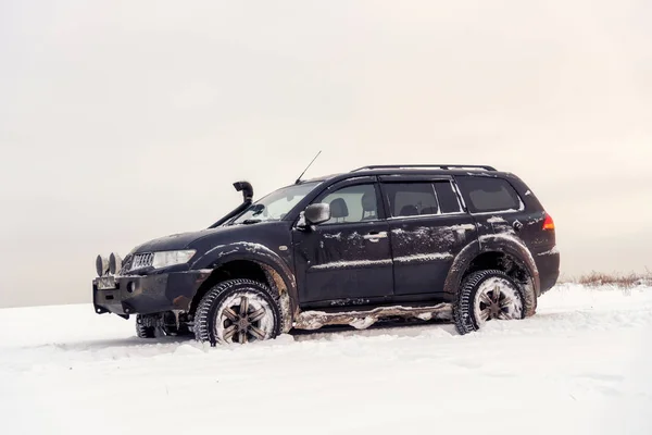 Moskva Ryssland December 2018 Svart Road Bil Mitsubishi Pajero Sport — Stockfoto