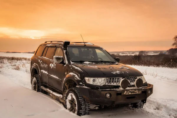 Moskva Ryssland December 2018 Svart Road Bil Mitsubishi Pajero Sport — Stockfoto