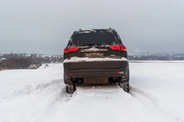 Москва Россия Декабря 2018 Года Черный Внедорожник Mitsubishi Pajero Sport — стоковое фото