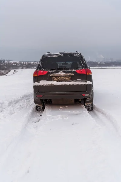 Moskou Rusland December 2018 Zwarte Road Auto Mitsubishi Pajero Sport — Stockfoto