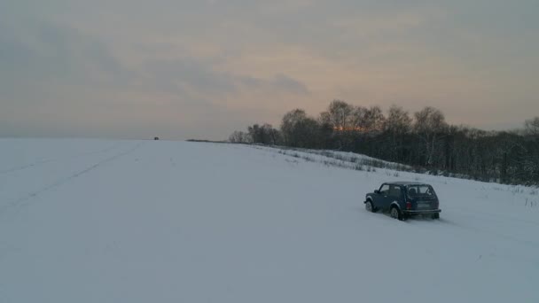 Moskau Russland Dezember 2018 Blauer Russischer Geländewagen Lada Niva 4X4 — Stockvideo