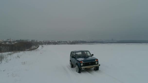 Moscow Russia December 2018 Blue Russian Road Car Lada Niva — Stock Video