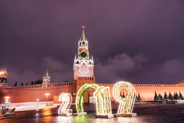 Roter Platz Moskau Russland Dezember 2018 Spasskaja Turm Und 2019 — Stockfoto