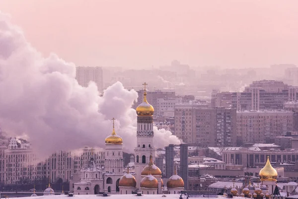 Moscow Russia January 2019 Domes Cathedral Annunciation Cathedral Archangel Michael — Stock Photo, Image