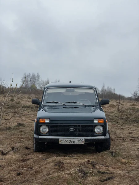 Moskva Ryssland December 2018 Svart Rysk Terrängbil Lada Niva 4X4 — Stockfoto