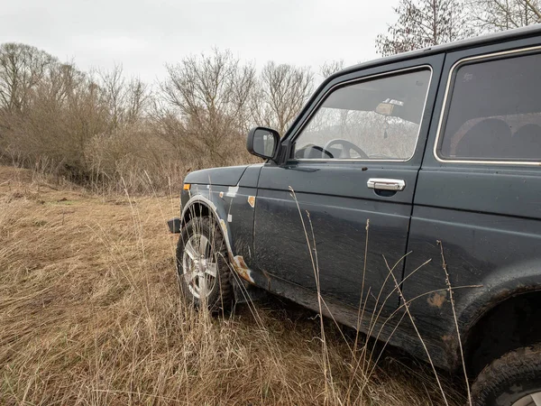 Moskou Rusland December 2018 Zwarte Russische Road Auto Lada Niva — Stockfoto