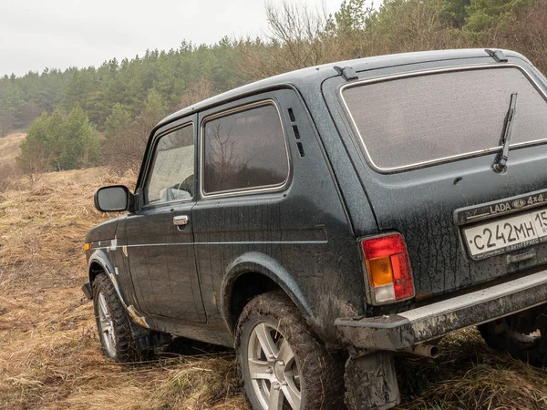 Moscou Rússia Dezembro 2018 Carro Road Russo Preto Lada Niva — Fotografia de Stock