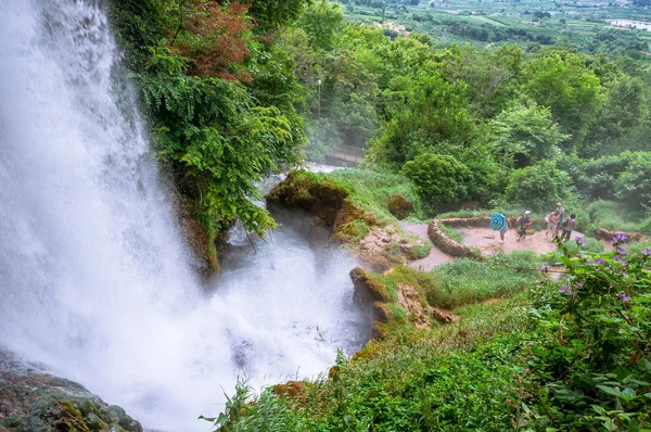Edessa, Greece - June 28, 2014: Powerful stream of waterfall in the Edessa