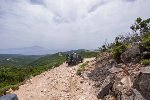 Sithonia Chalkidiki Grecia Junio 2014 Offroad Car Land Rover Defender — Foto de Stock