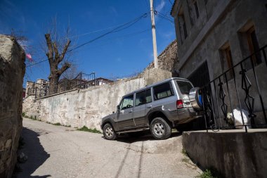 Bakhchysarai, Kırım Cumhuriyeti - 1 Nisan 2019: Off-road SUV araba Hyundai Galloper da Exceed, Yenilik, Mitsubishi Galloper veya Asya Galloper olarak bilinen