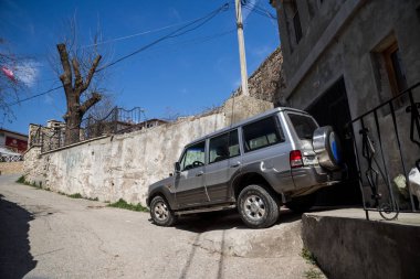 Bakhchysarai, Kırım Cumhuriyeti - 1 Nisan 2019: Off-road SUV araba Hyundai Galloper da Exceed, Yenilik, Mitsubishi Galloper veya Asya Galloper olarak bilinen