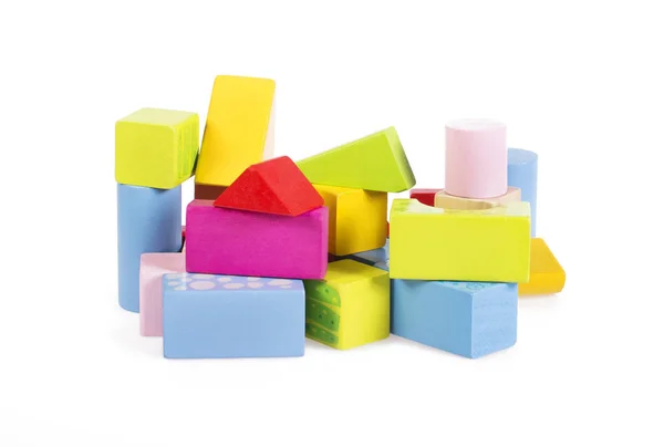 Kolorowe Drewniane Klocki Białym Tle Dzieci Zabawki — Zdjęcie stockowe