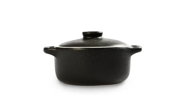 Kookpot Geïsoleerd Wit Zwarte Kleur Buiten Binnen Wit Bakken Pot — Stockfoto