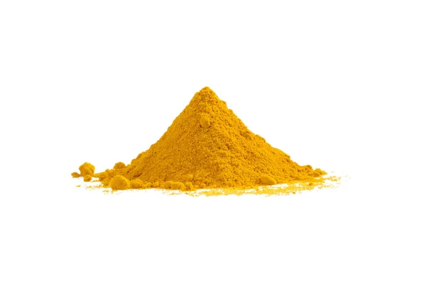 姜黄粉堆隔离在白色 姜黄香料 — 图库照片
