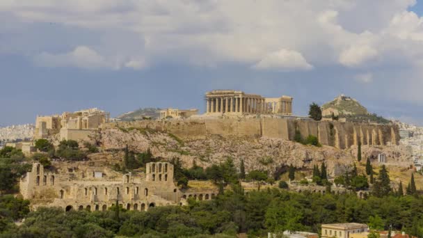 Zeitraffer Der Akropolis Von Athen Mit Dem Parthenontempel — Stockvideo