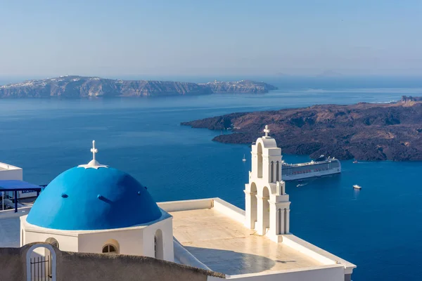 Santorini Grecja Malowniczy Widok Tradycyjnym Dla Cyklad Santorini Domy Klifie — Zdjęcie stockowe