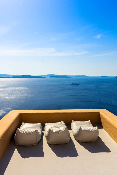 Santorini, Greece. Picturesque view of traditional Cycladic Santorini houses details on the cliff