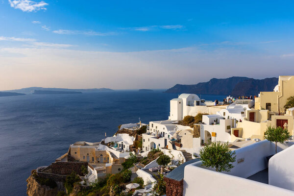 Santorini, Greece. Picturesque view of traditional Cycladic Oia Santorini houses on the cliff