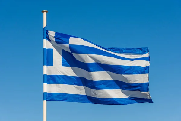 Greek Flag Pole Waving — Stock Photo, Image