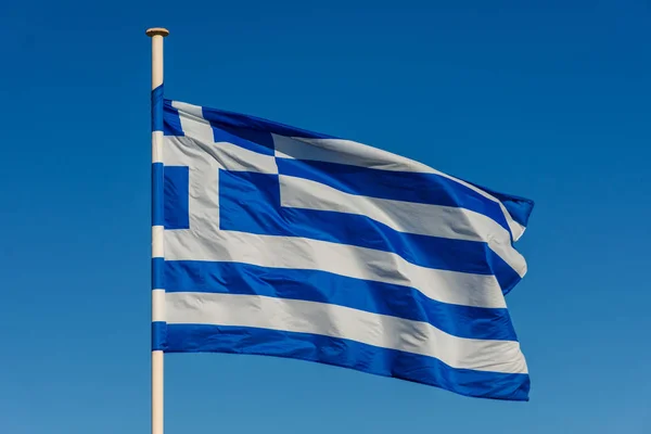 Greek Flag Pole Waving — Stock Photo, Image