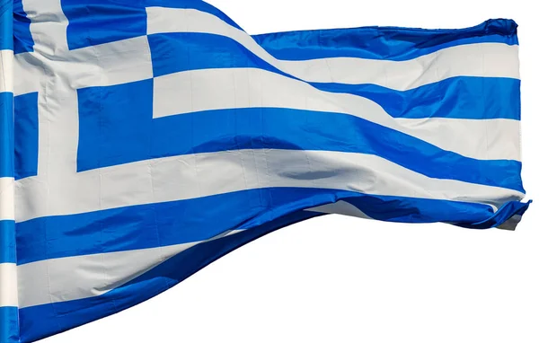 Griechische Flagge Auf Stange Geschwenkt — Stockfoto