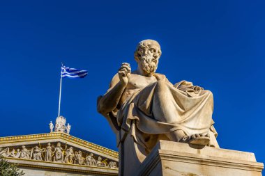 Statue of the Greek philosopher Plato in front of the Academy of Athens, Greece clipart