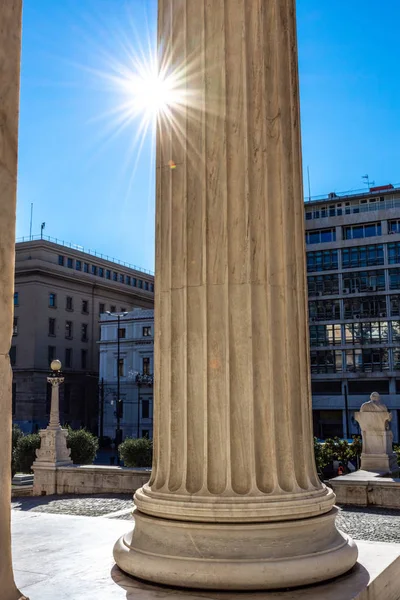 Classical Marble Pillars Detail Facade National Academy Athens Greece — Zdjęcie stockowe