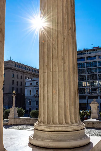 Detalle Pilares Mármol Clásico Fachada Academia Nacional Atenas Grecia —  Fotos de Stock