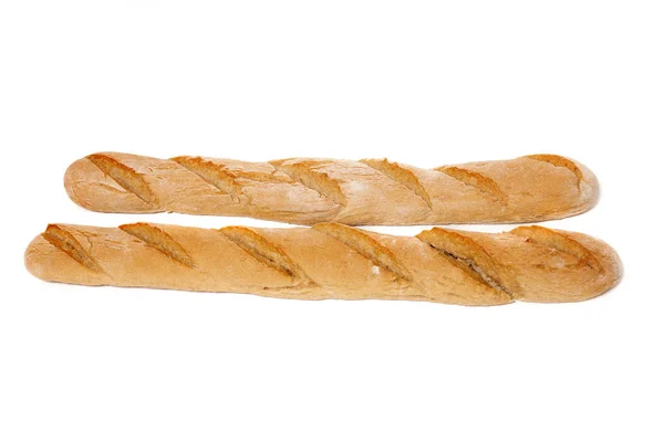 Nahaufnahme Von Traditionellem Baguette Brot Auf Weißem Hintergrund — Stockfoto