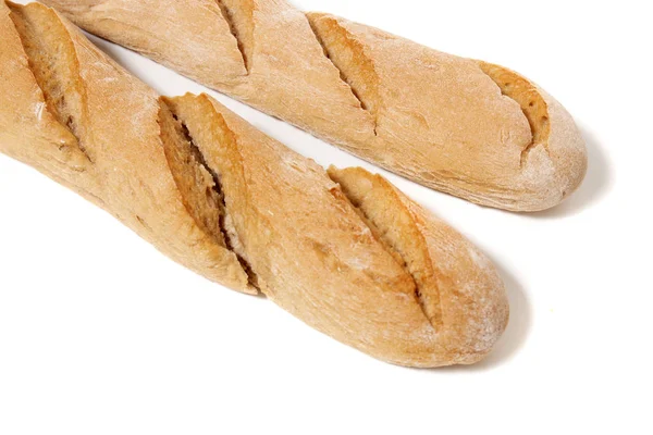 Vista Cerca Del Pan Baguette Tradicional Sobre Fondo Blanco — Foto de Stock