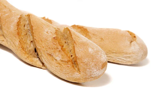 Κλείνω Πάνω Θέα Του Παραδοσιακού Μπαγκέτα Ψωμί Λευκό Φόντο — Φωτογραφία Αρχείου