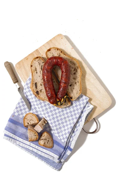 Chorizo Traditional Bread Slices Isolated White Background — Stock Photo, Image