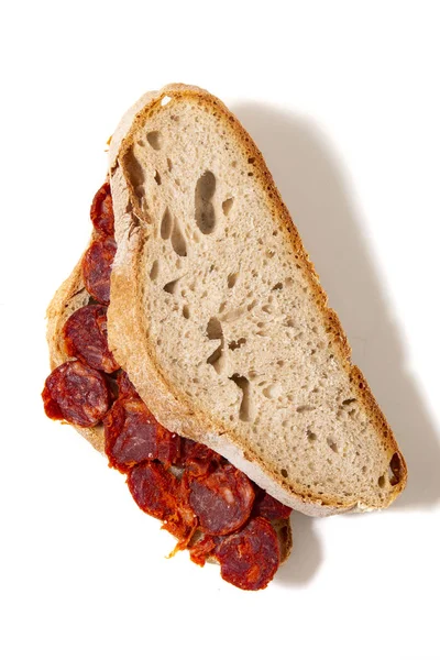 Chorizo Traditional Bread Slices Isolated White Background — Stock Photo, Image