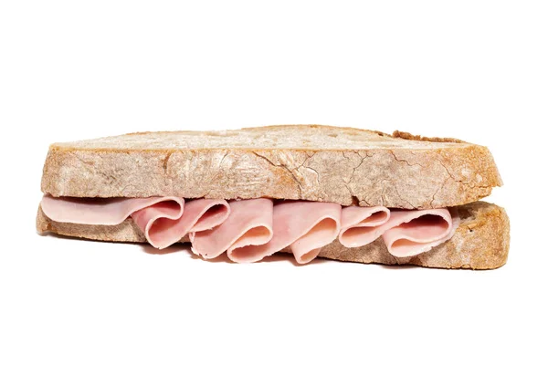 Смачний Бутерброд Шинкою Білому Тлі — стокове фото