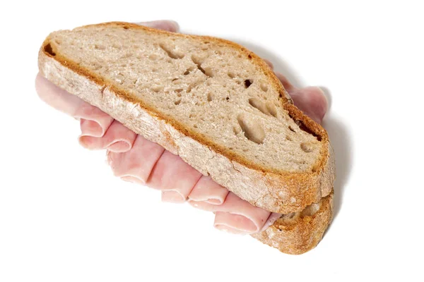 Beyaz Bir Arka Plan Üzerinde Jambon Ile Lezzetli Sandviç — Stok fotoğraf