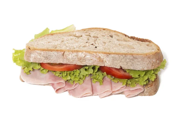 Leckeres Sandwich Mit Schinken Vor Weißem Hintergrund — Stockfoto