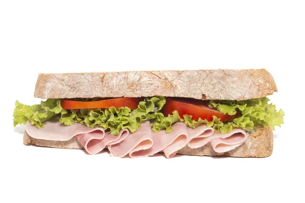 Смачний Бутерброд Шинкою Білому Тлі — стокове фото