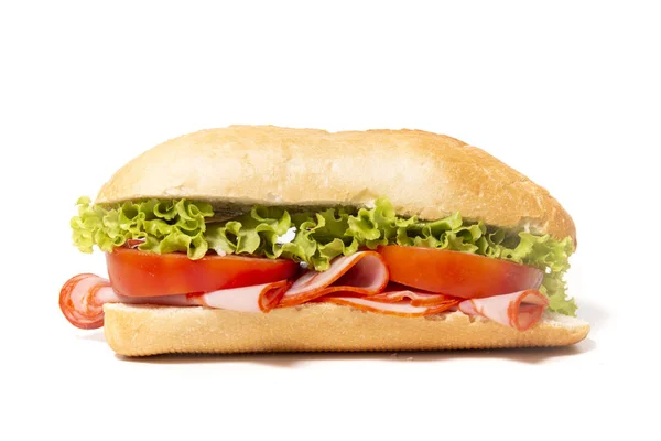 Panino Con Paio Salsicce Sfondo Bianco — Foto Stock