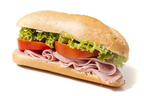 Бутерброд Шинкою Білому Тлі — стокове фото